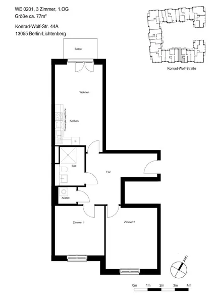 WBS 100 mit besonderem Wohnbedarf: 3-Zimmer-Wohnung mit Balkon — photo 1